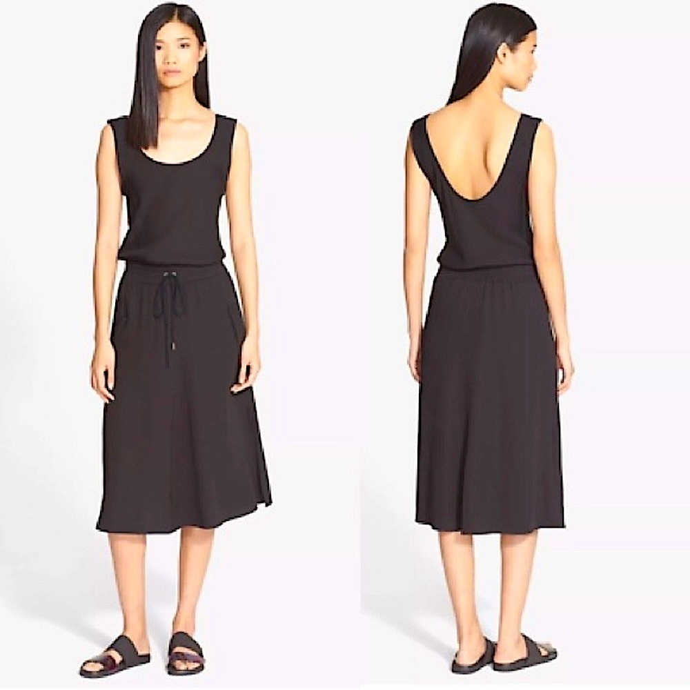 Helmut Lang Black Sleeveless Drawstring Waistband Midi Dress
